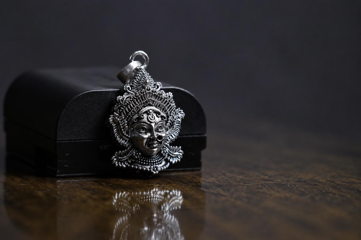 Goddess Durga Kali Face Pendant With Chain | Antique Oxidized Metal Charm | Indian Temple Jewelry