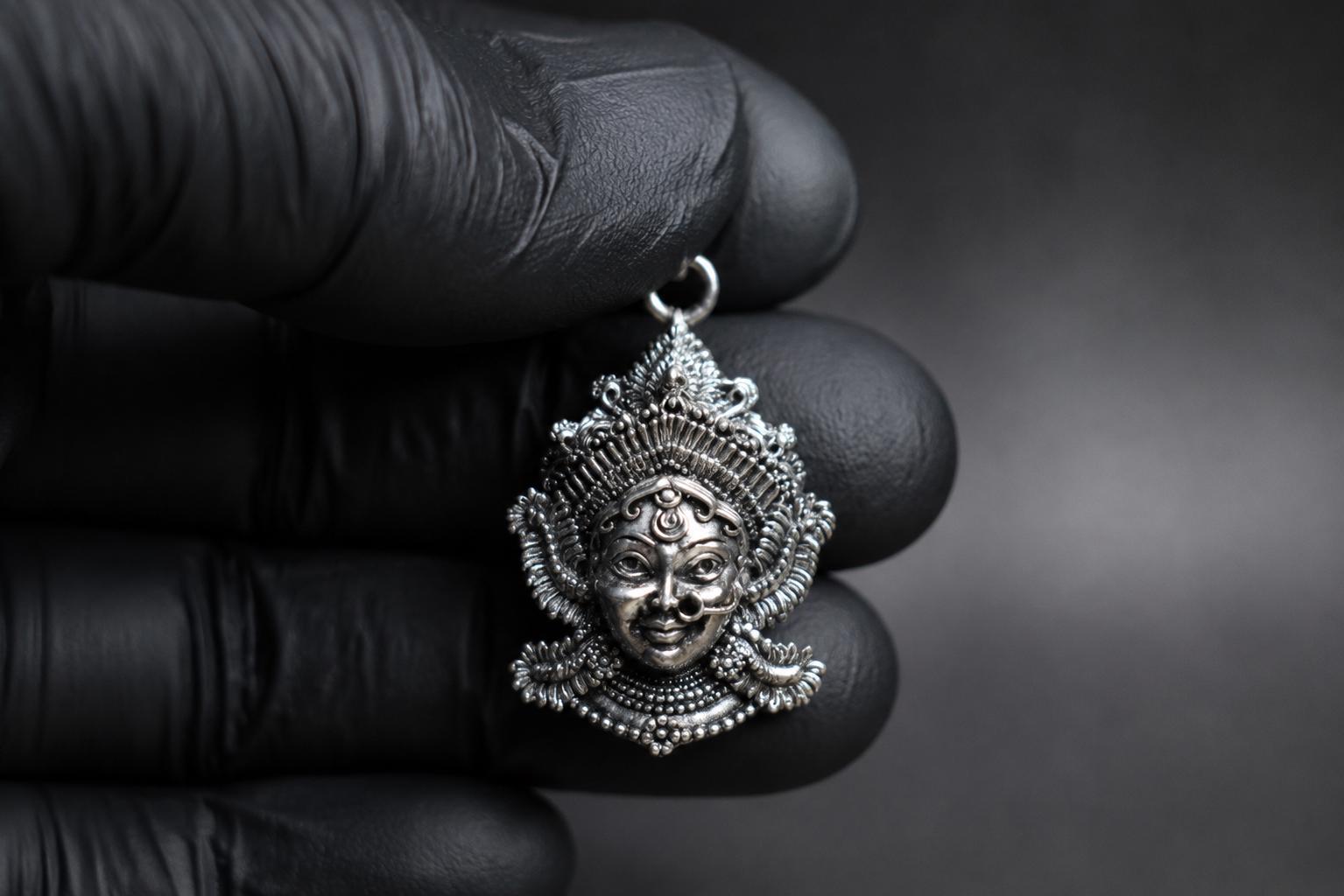 Goddess Durga Kali Face Pendant With Chain | Antique Oxidized Metal Charm | Indian Temple Jewelry