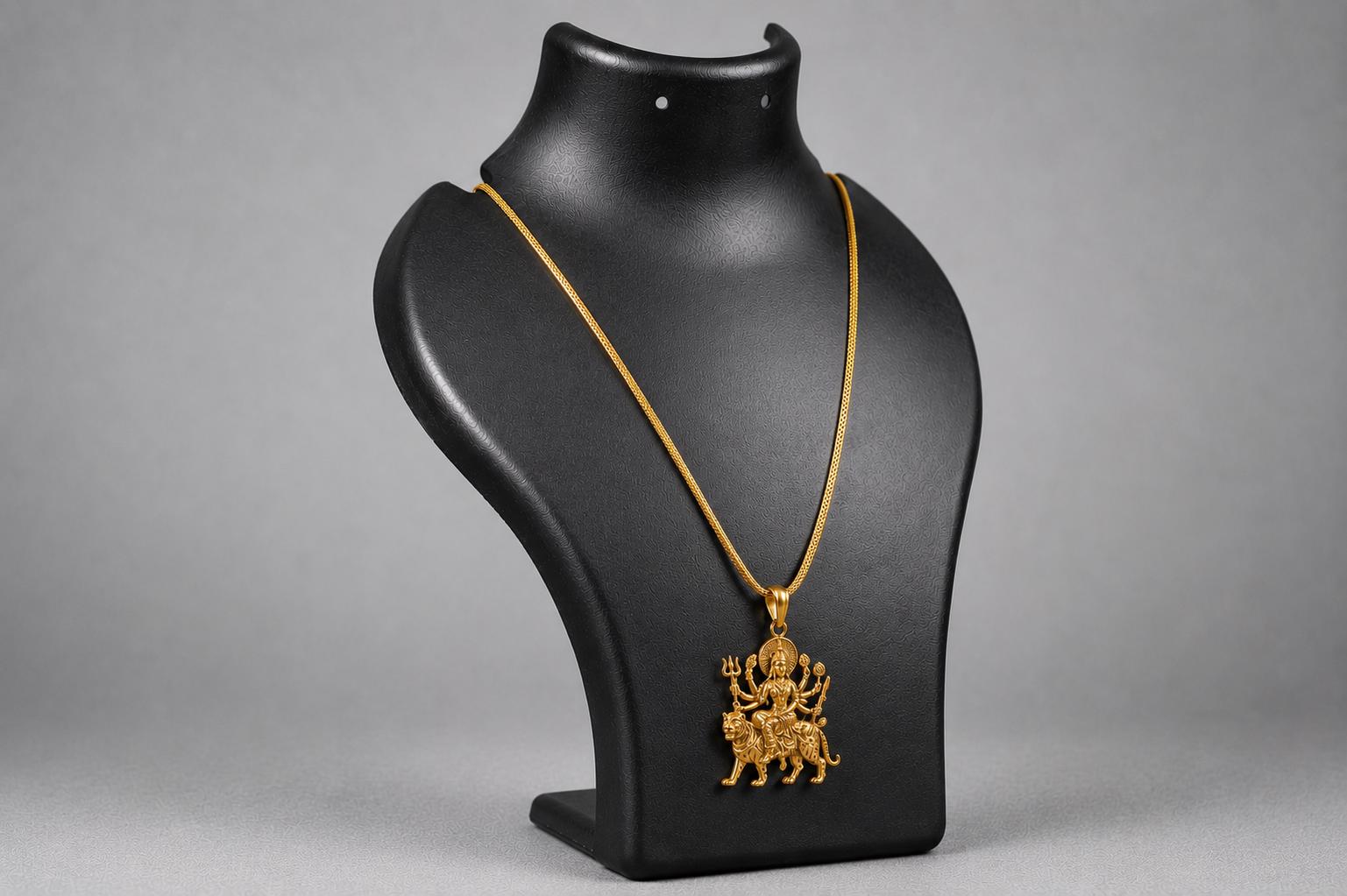 Handmade Panchaloha Durga Maa Pendant | Tiger Goddess Spiritual Amulet (3.5x1.5 cm)