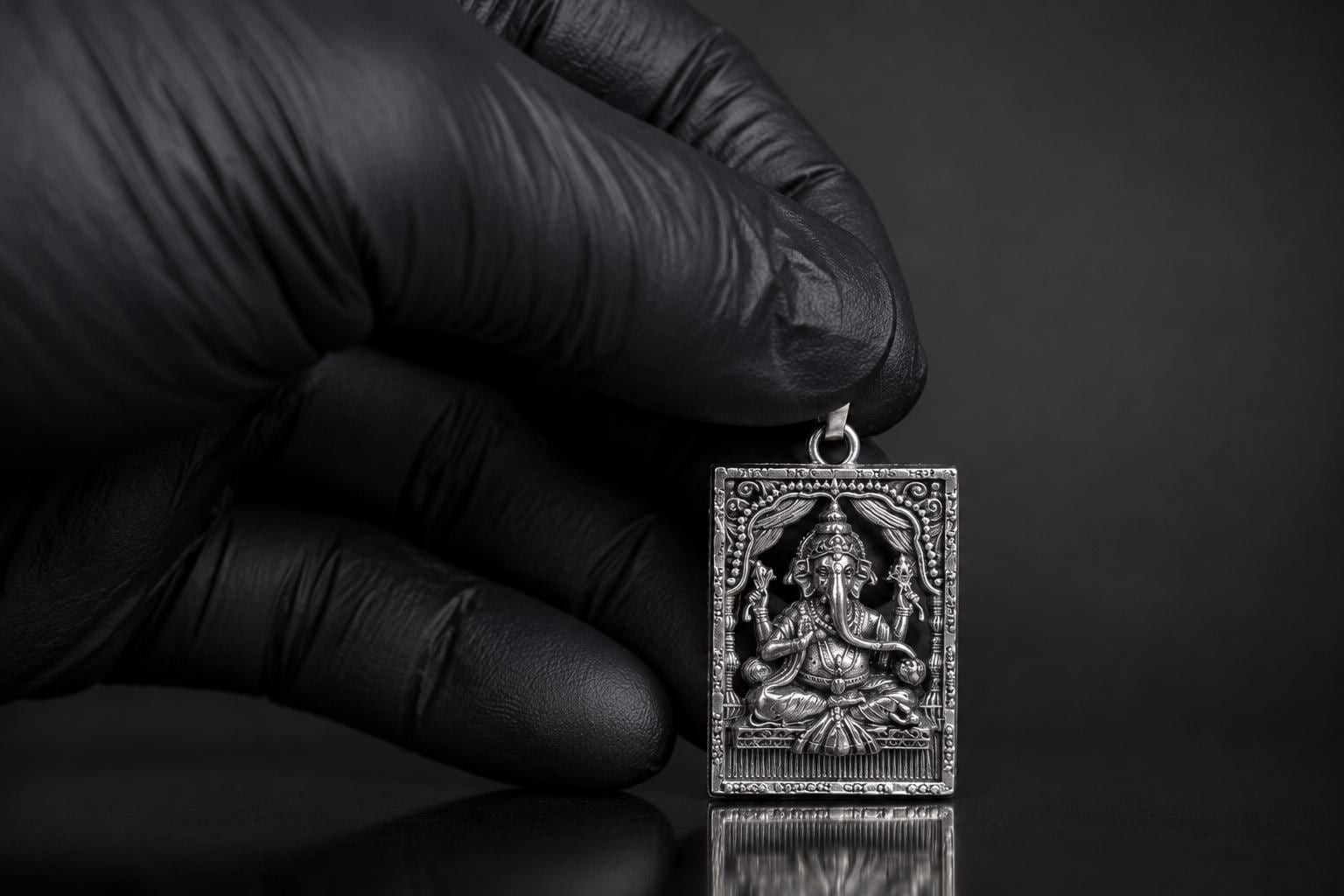 Silver Tone Finish Ganesh Metal Pendant | Sanskrit Mantra Sacred Ganesha