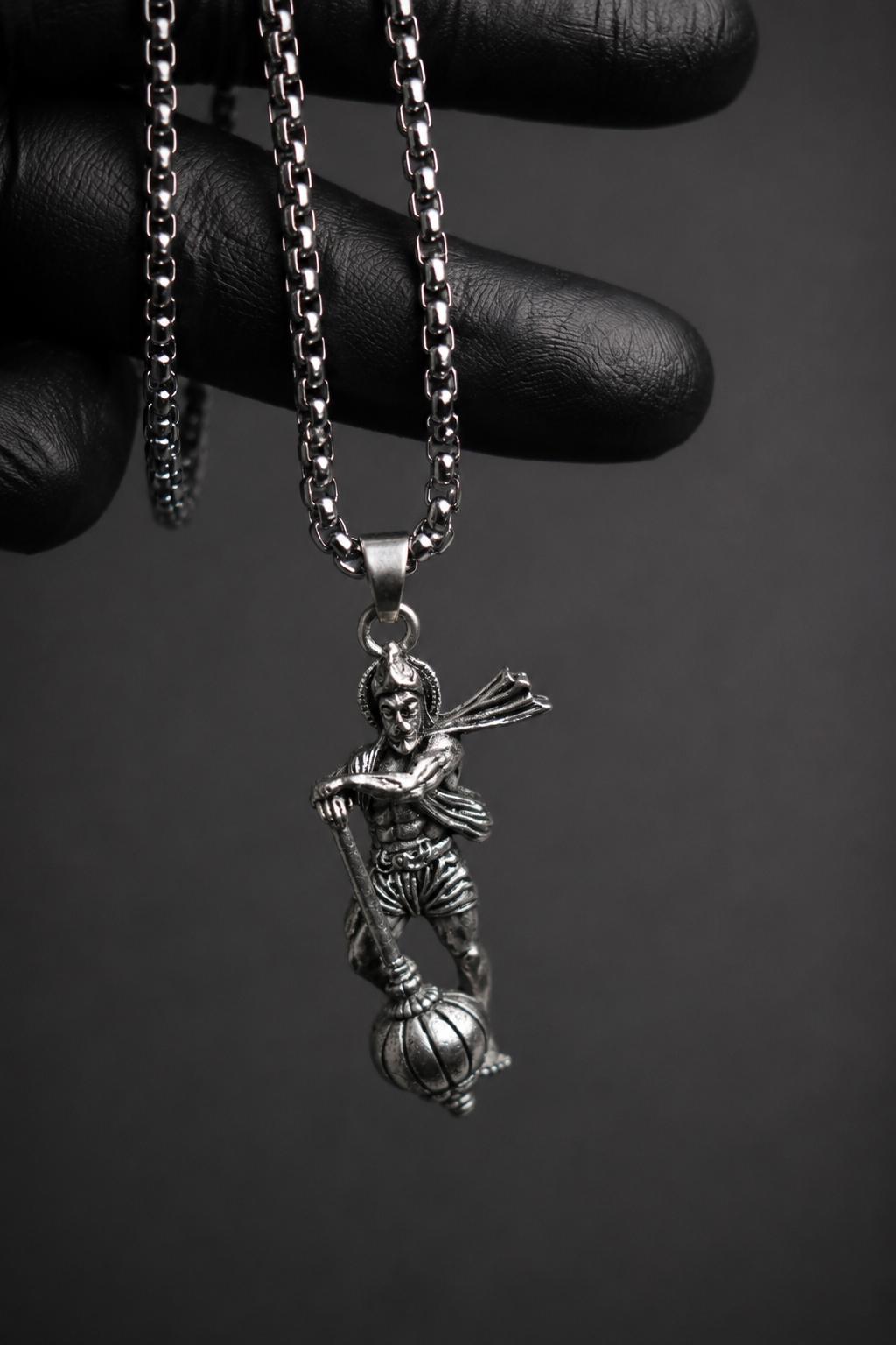 Lord Hanuman Pendant Necklace, Hindu Deity Metal Jewelry, Spiritual Men Women