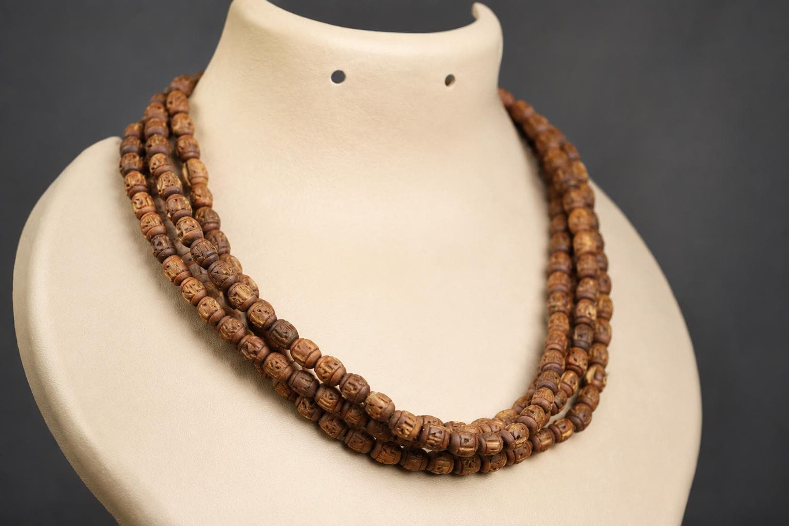 3-Round Tulsi Mala Necklace – Sacred Tulasi Wood Kanthimala - Spirutual Gift