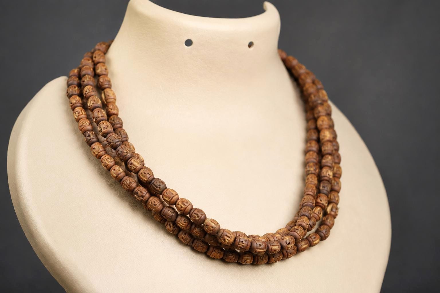 3-Round Tulsi Mala Necklace – Sacred Tulasi Wood Kanthimala - Spirutual Gift