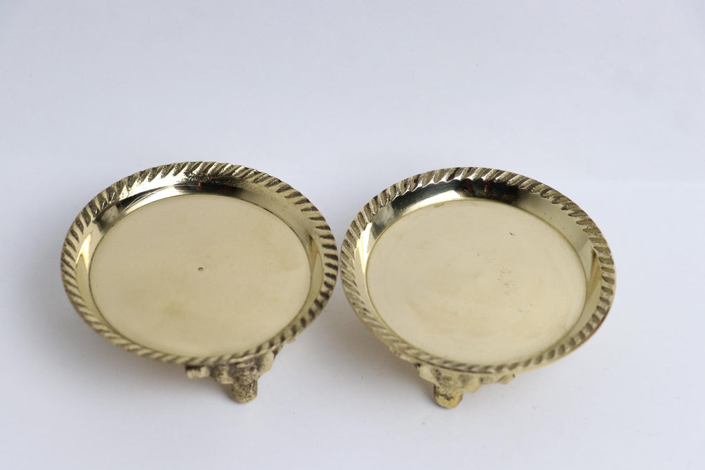 Set of Brass Puja Plates 3 Inch | Handmade Round Brass Offering Plate