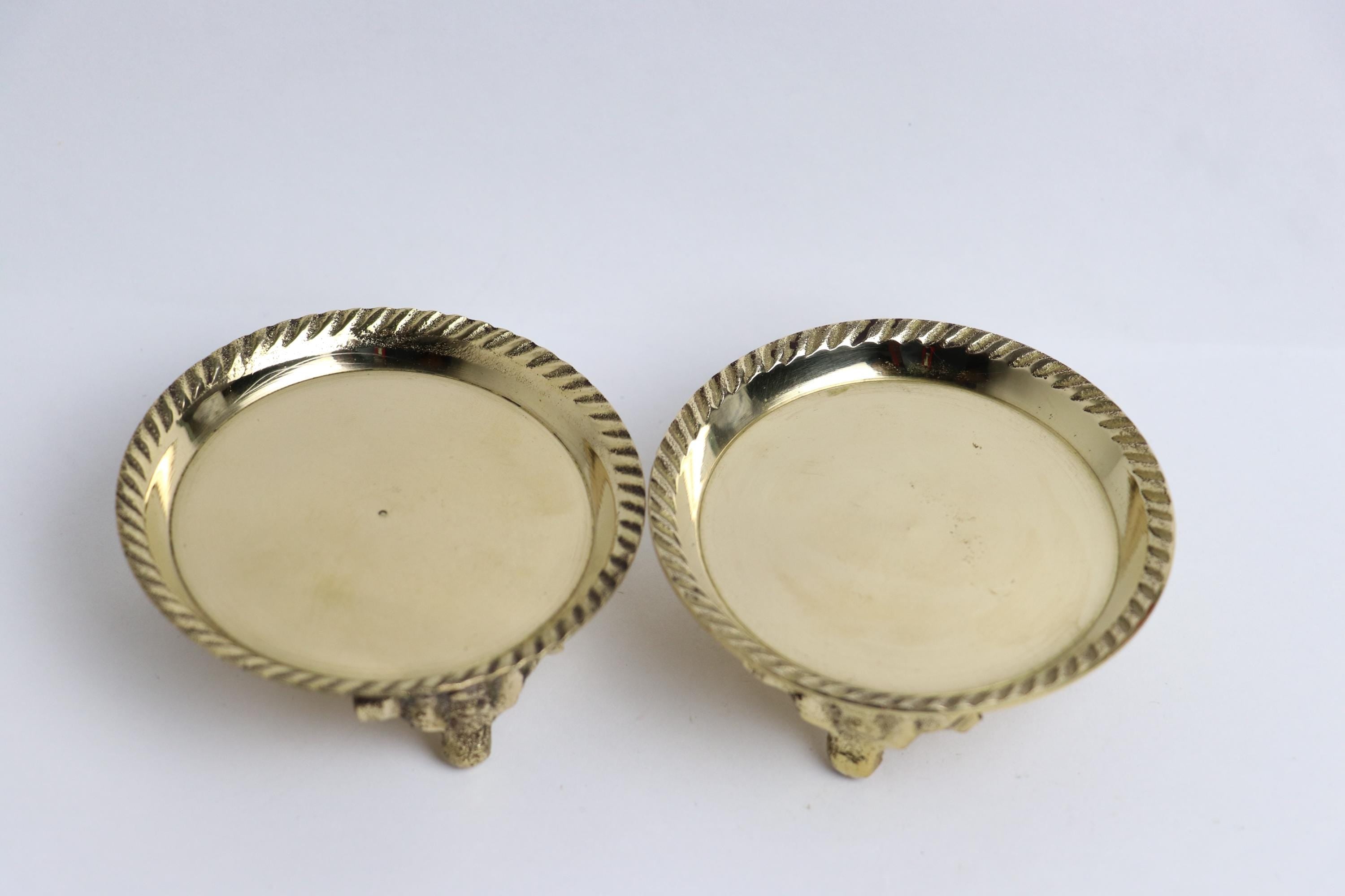 Set of Brass Puja Plates 3 Inch | Handmade Round Brass Offering Plate