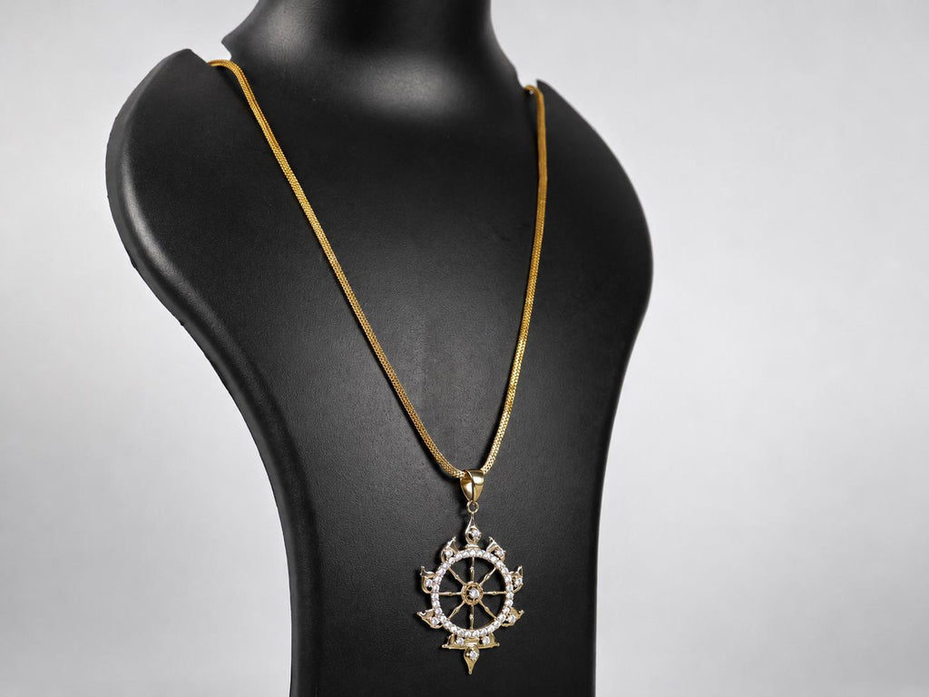 Panchaloha Sudarshan Chakra Pendant Necklace, Five Metal Gold Finish Chain