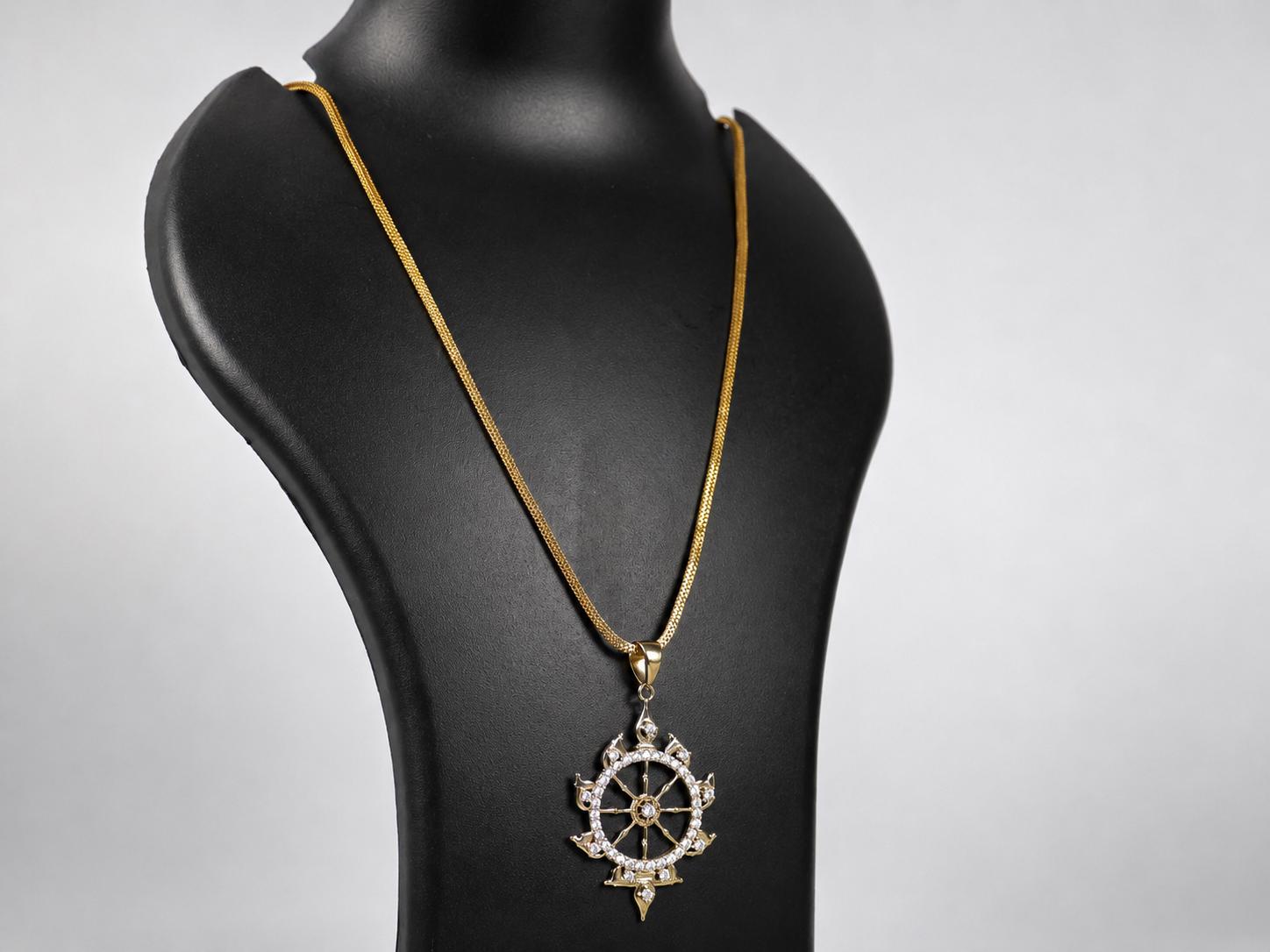 Panchaloha Sudarshan Chakra Pendant Necklace, Five Metal Gold Finish Chain