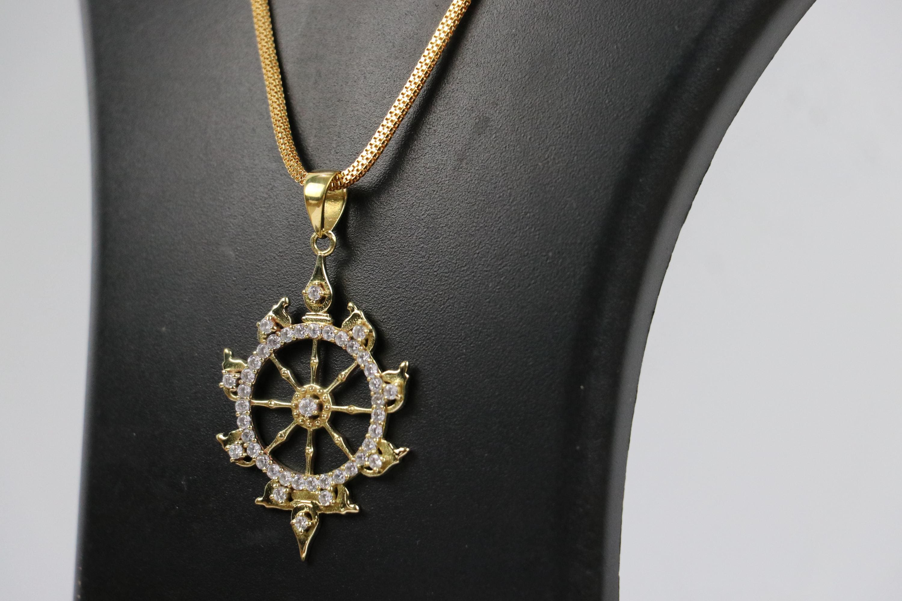 Panchaloha Sudarshan Chakra Pendant Necklace, Five Metal Gold Finish Chain