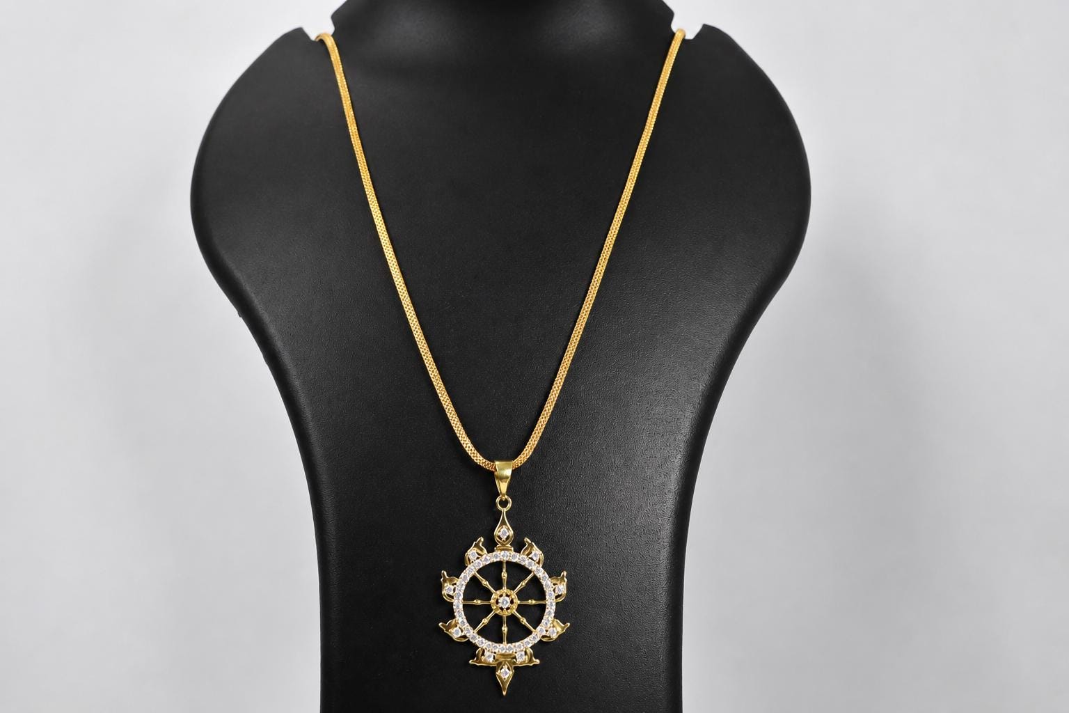 Panchaloha Sudarshan Chakra Pendant Necklace, Five Metal Gold Finish Chain