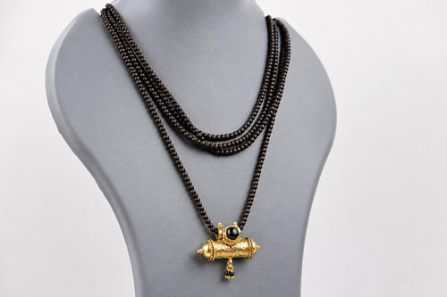 3-Round Black Tulsi Mala with Panchaloha Narsimha  Pendant