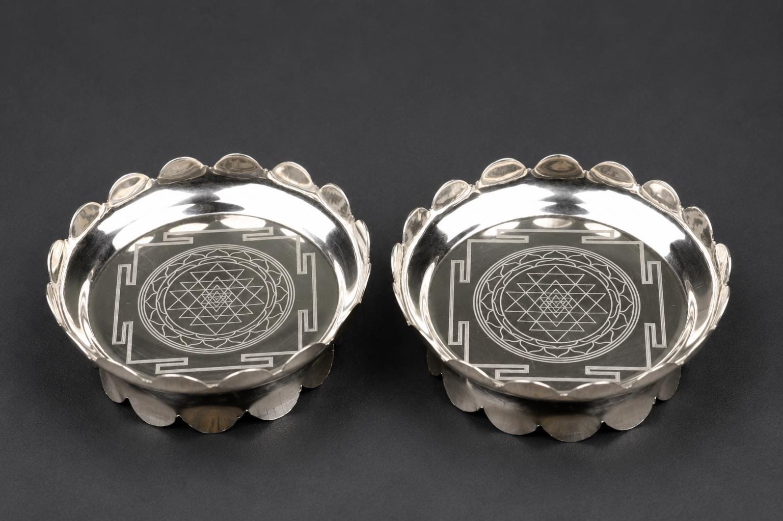 4 Inch Brass Shree Yantra Mandala  Plate Set | Polished Golden Sacred Mandala Altar Decor