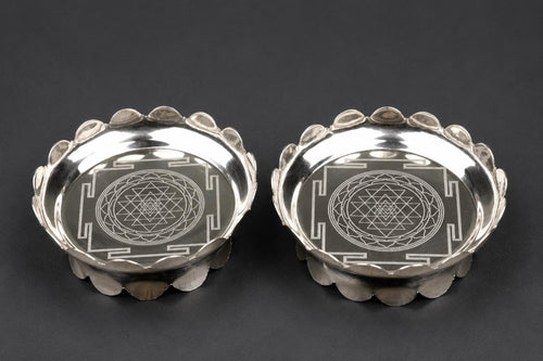 4 Inch Brass Shree Yantra Mandala  Plate Set | Polished Golden Sacred Mandala Altar Decor