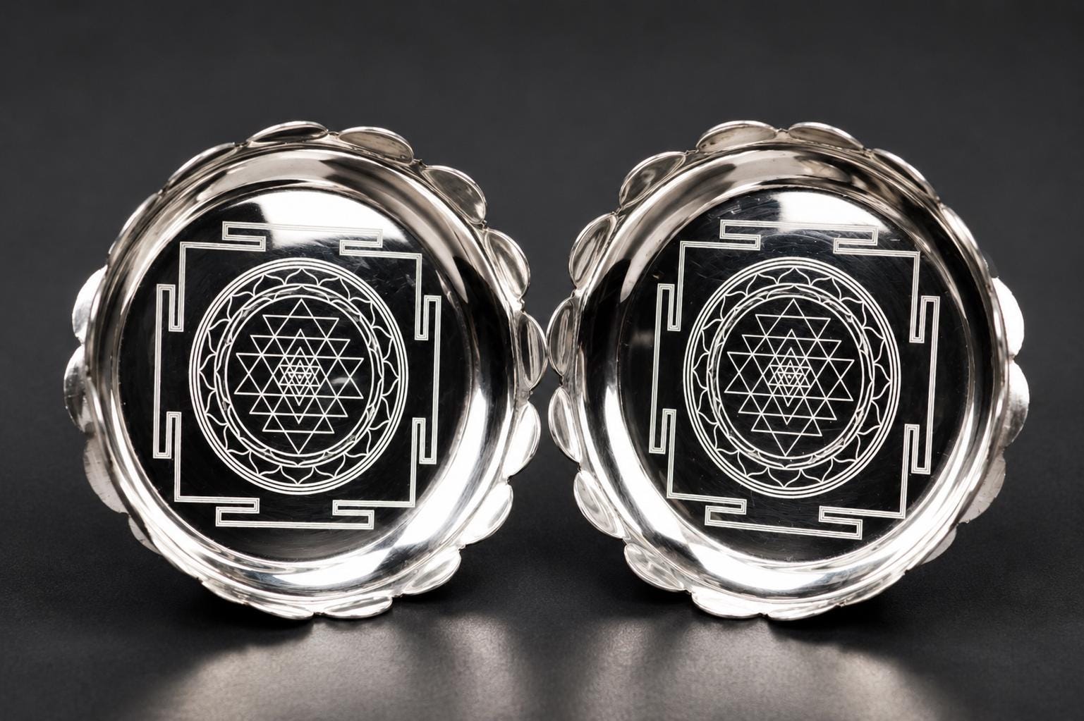 4 Inch Brass Shree Yantra Mandala  Plate Set | Polished Golden Sacred Mandala Altar Decor
