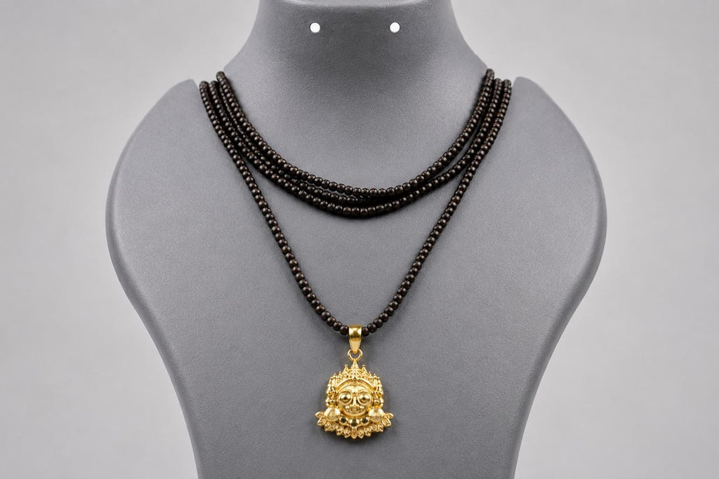 3 Round Tulsi Mala with Lord Jagannath Panchaloha Pendant Necklace