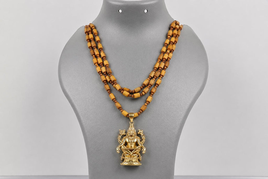Sri Narsimha Panchaloha Pendant Necklace with 3-Round Tulsi Mala - Spiritual  Jewelry