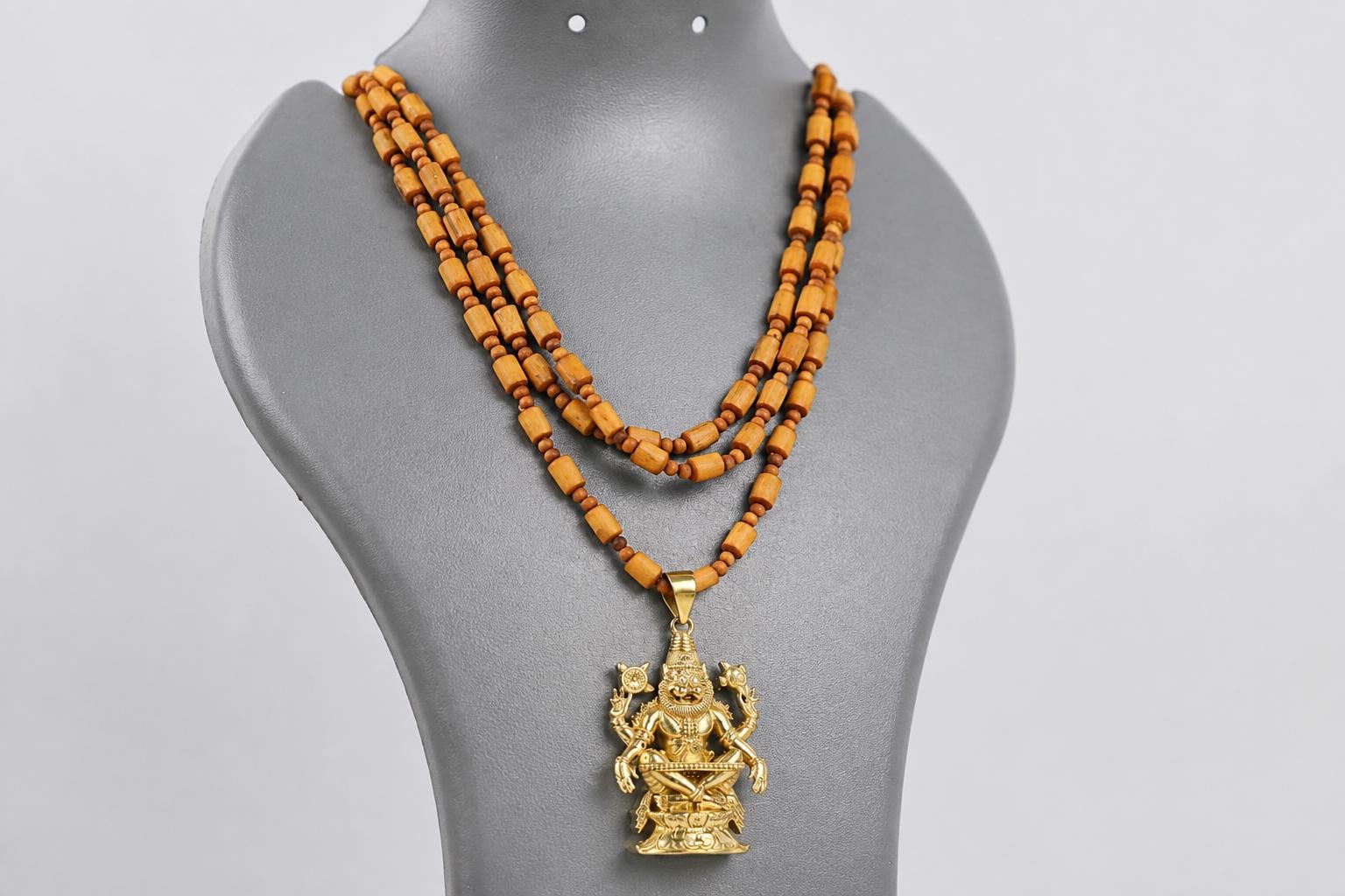 Sri Narsimha Panchaloha Pendant Necklace with 3-Round Tulsi Mala - Spiritual  Jewelry