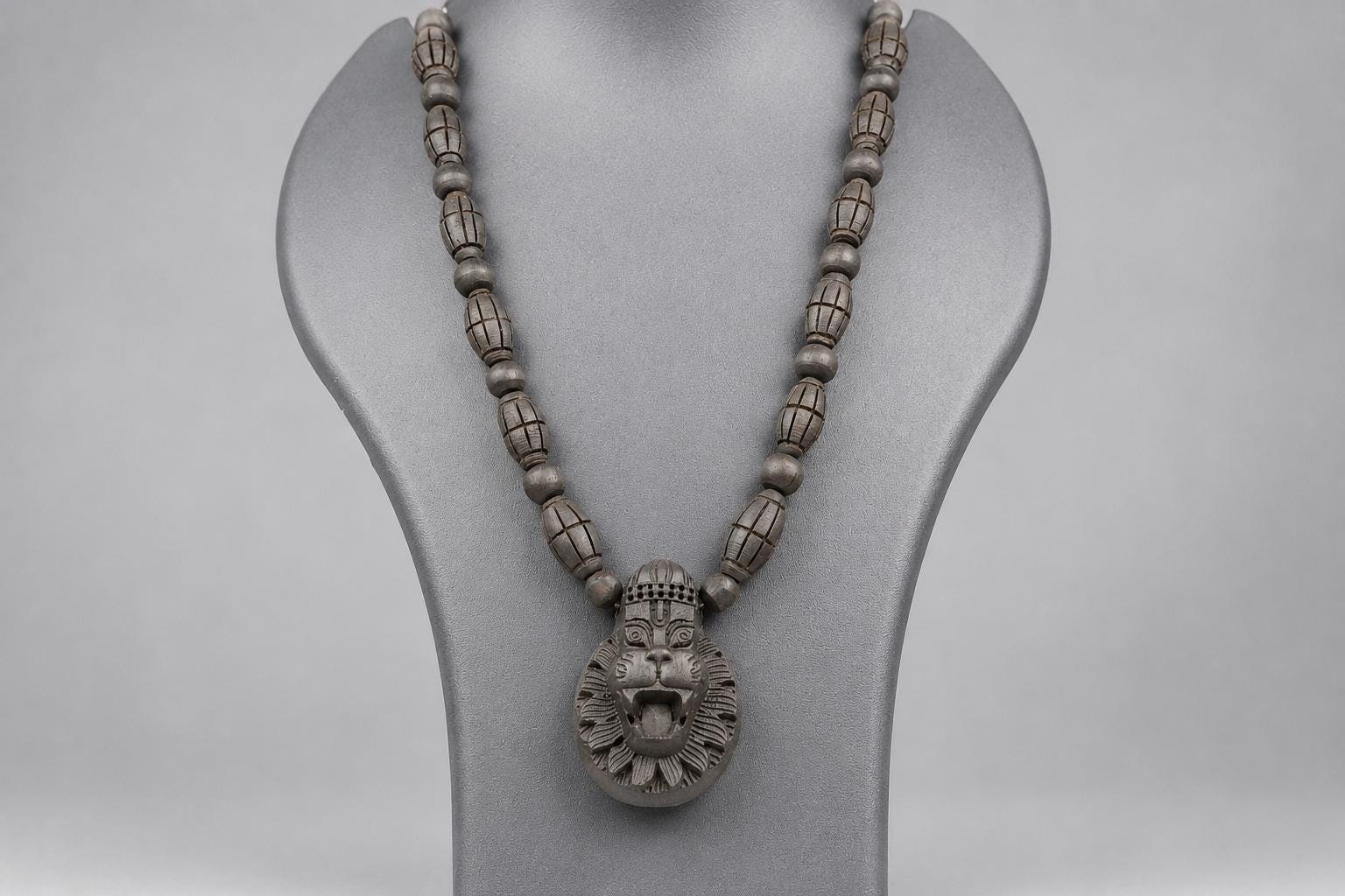 Hand Carved Tulsi Wood Narasimha Mala Necklace - Protection Pendant Jewelry - Spiritual Gift