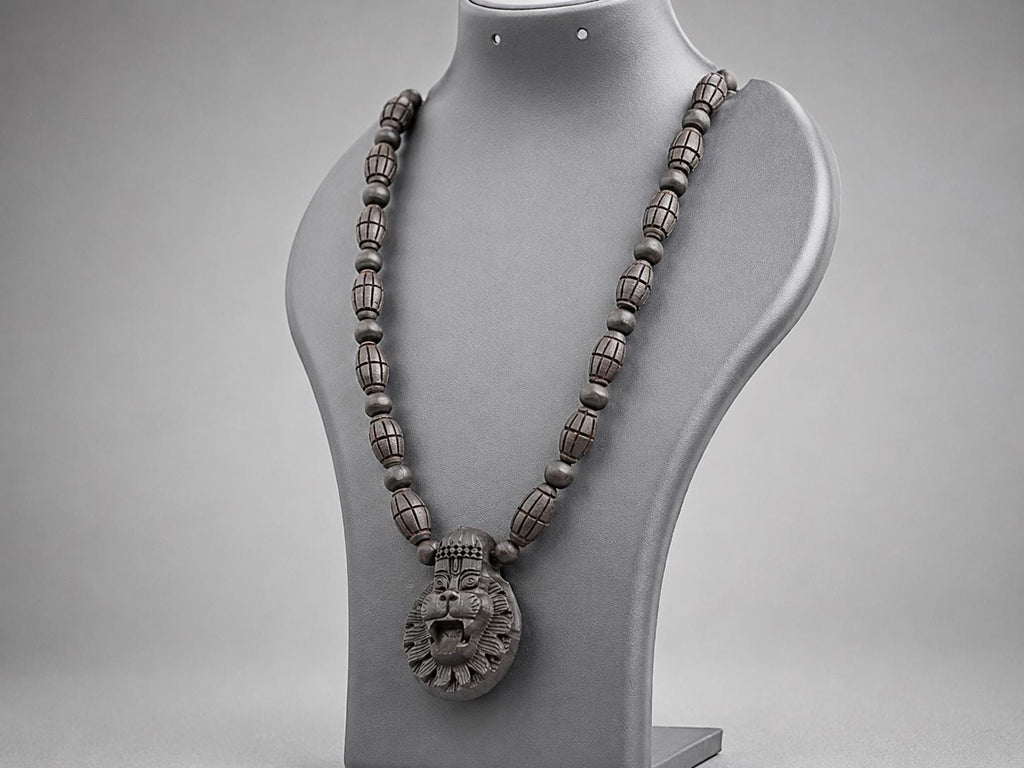 Hand Carved Tulsi Wood Narasimha Mala Necklace - Protection Pendant Jewelry - Spiritual Gift