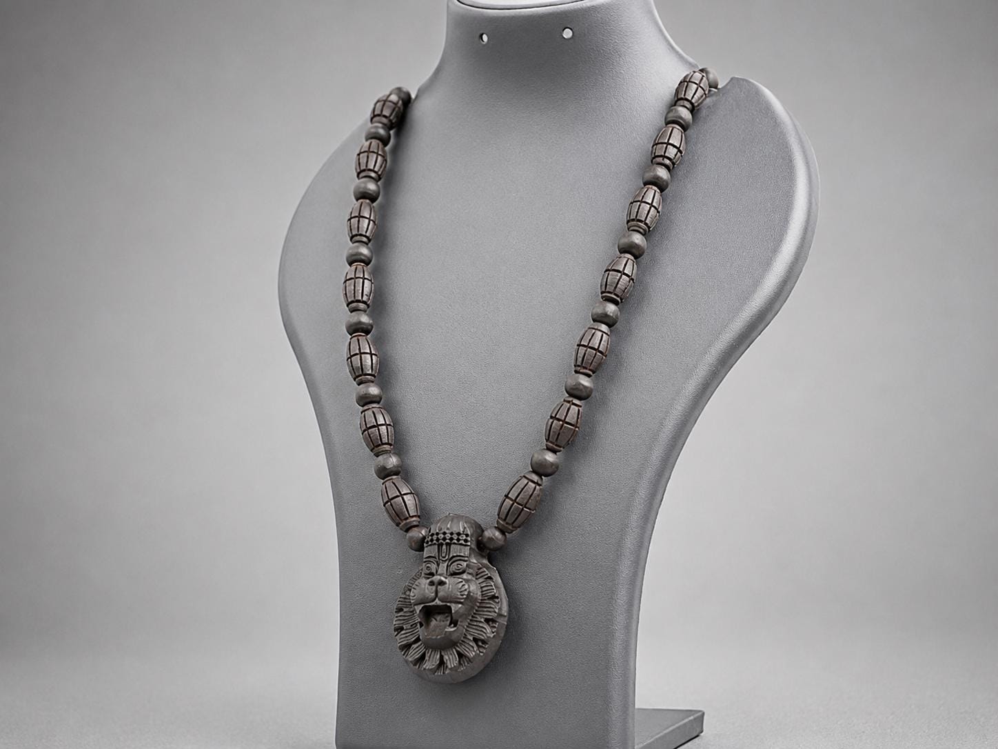 Hand Carved Tulsi Wood Narasimha Mala Necklace - Protection Pendant Jewelry - Spiritual Gift