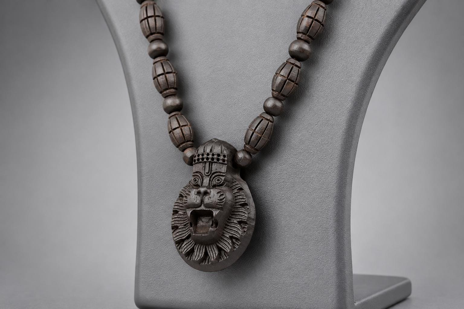 Hand Carved Tulsi Wood Narasimha Mala Necklace - Protection Pendant Jewelry - Spiritual Gift