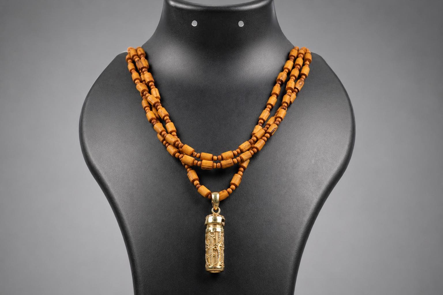 3-Round Tulsi Mala with Panchaloha Narsimha Pendant Necklace