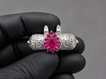 Sterling Silver Narsimha Kavach Pendant, Pink Gemstone, ISKCON Devotional Locket