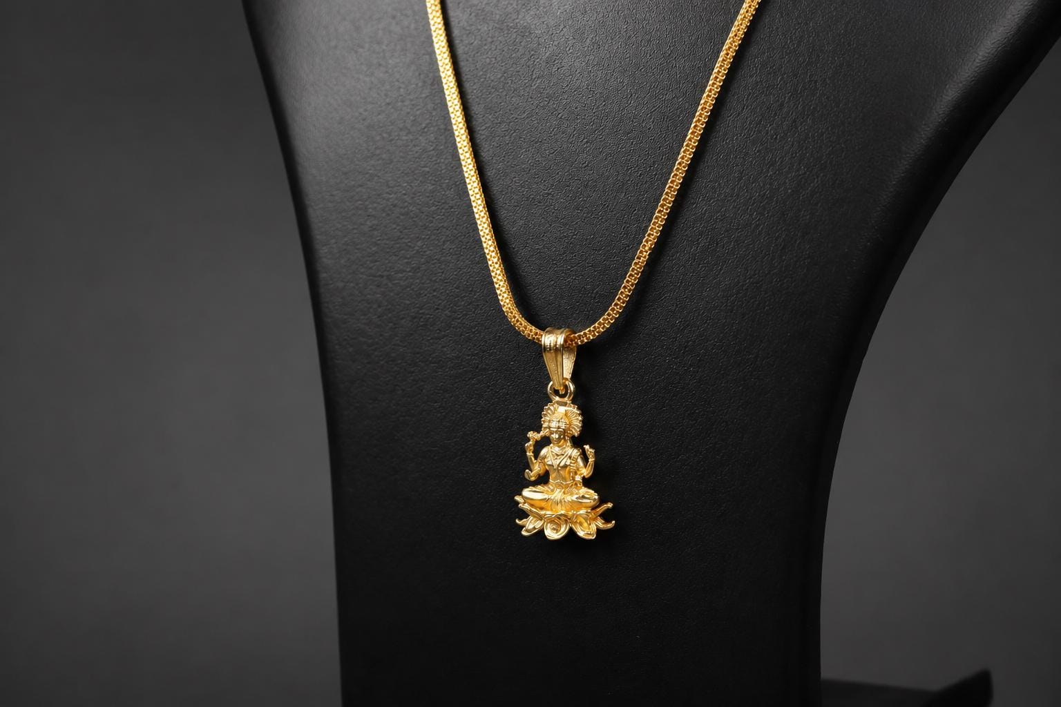 Panchaloha Lakshmi Pendant Necklace, Five Metal Sacred Lotus Goddess Locket