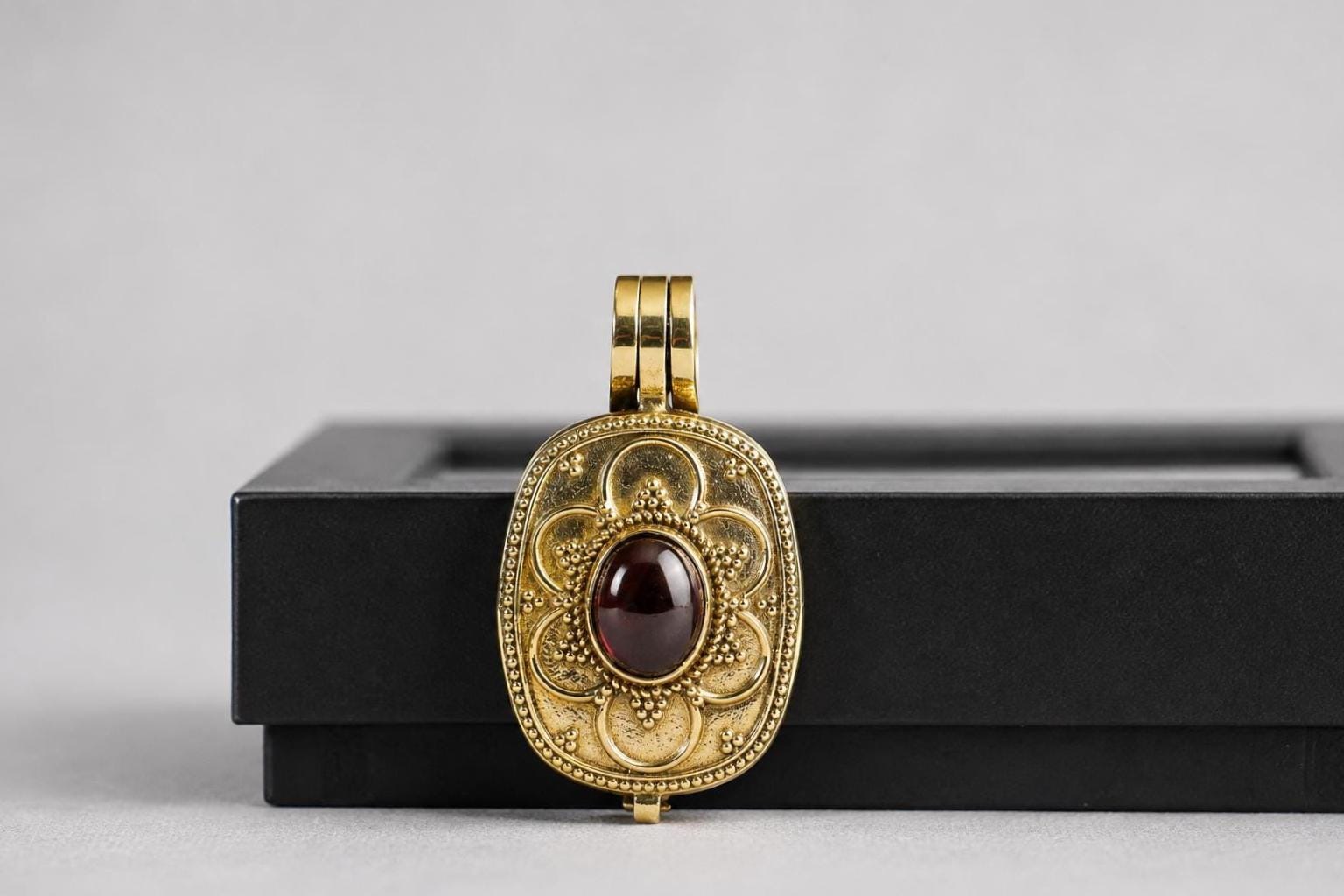 Panchaloha Pendant Red Stone, Sri Narasimha Protection Locket, Antique Floral Indian Jewelry
