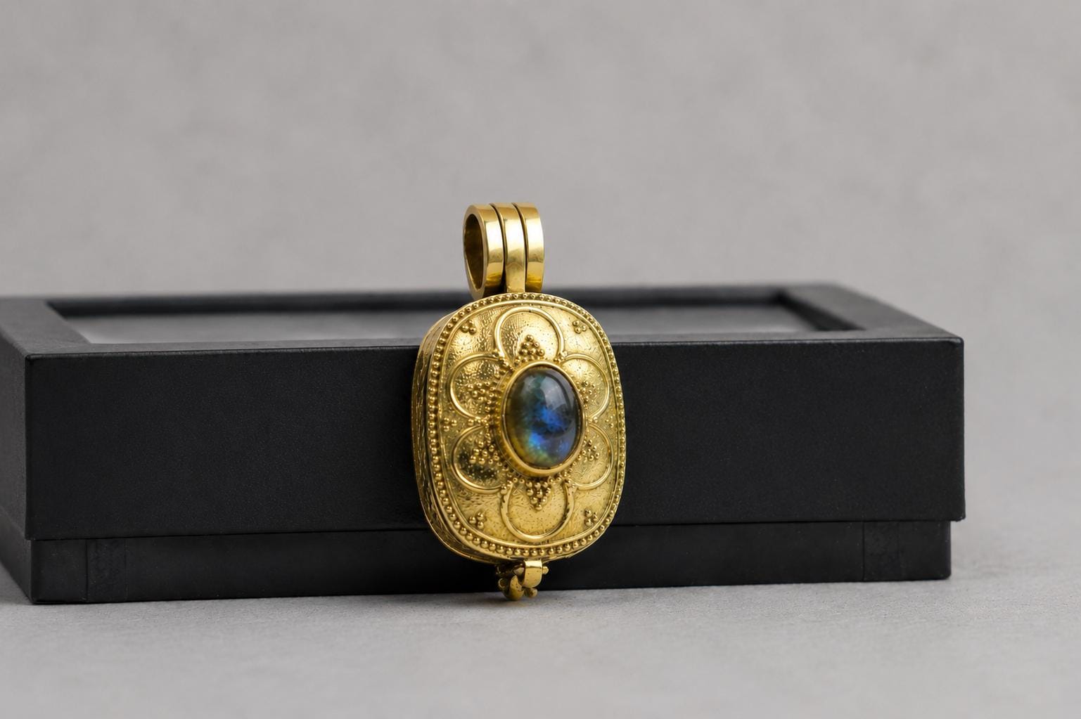 Panchaloha Pendant With Blue Stone, Sri Narasimha Protection Locket, Antique Floral Indian Jewelry