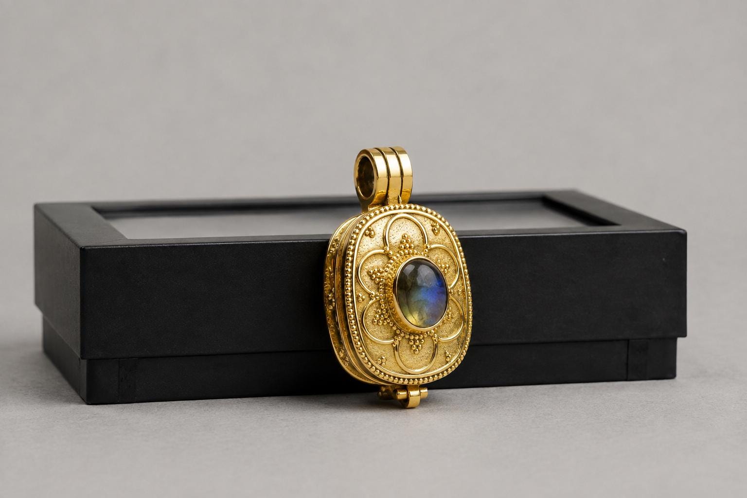 Panchaloha Pendant With Blue Stone, Sri Narasimha Protection Locket, Antique Floral Indian Jewelry