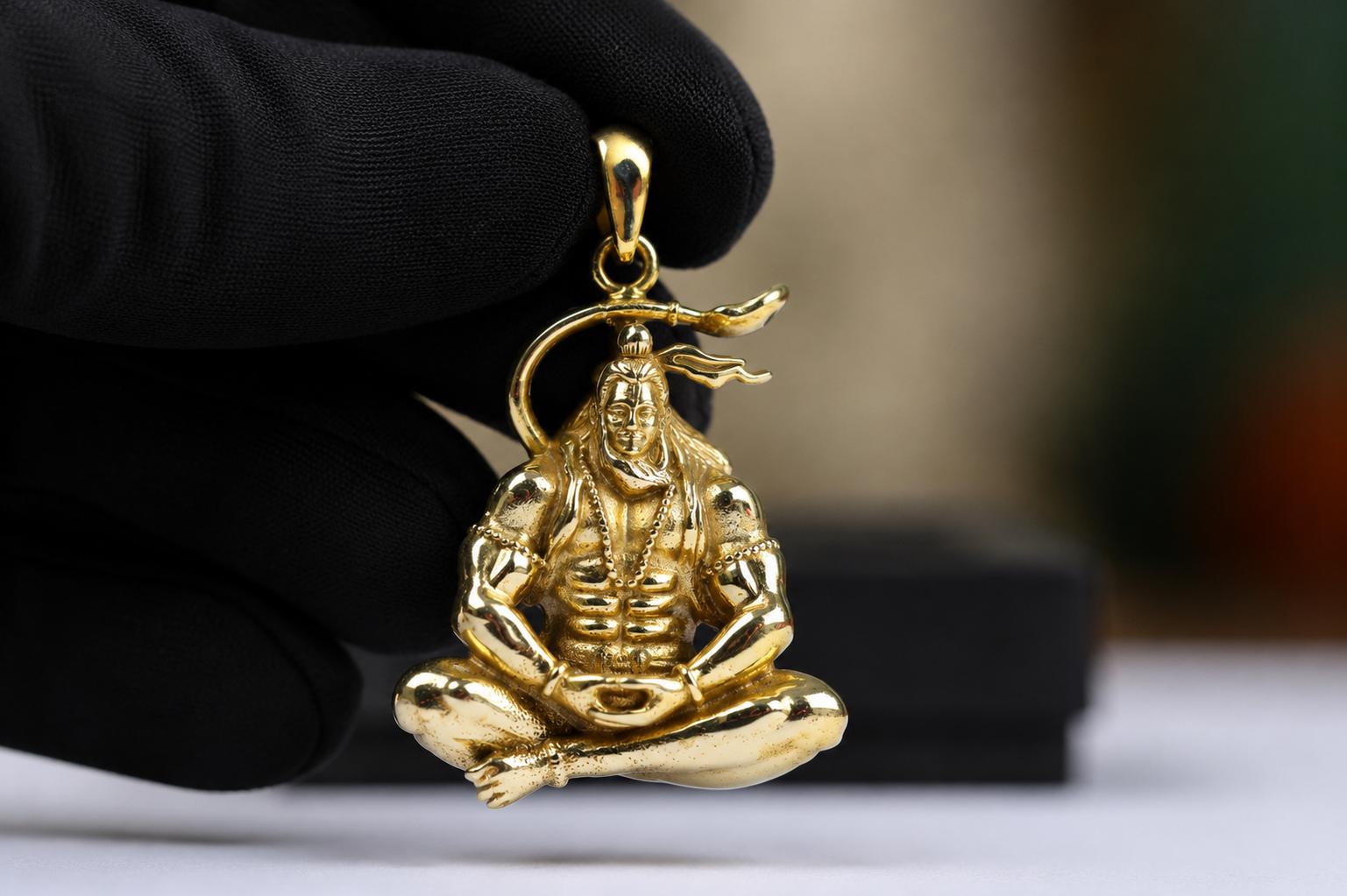 Panchdhatu Meditating Hanuman Pendant  Sacred Spiritual Jewelry Gift, Anjeneeya Swami Protection Amulet