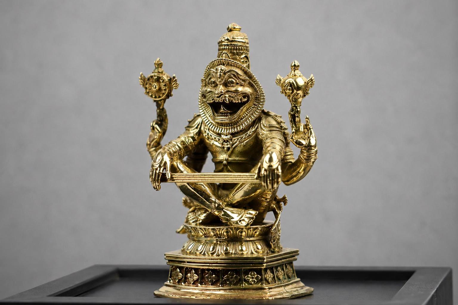 2.5-Inch Ugra Narasimha Brass Idol | Fierce Hindu God Statue for Home Puja