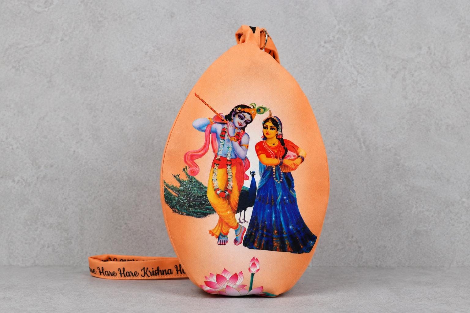 Cotton Japa Chanting Bag – Radha krishna Design, Standard size , Prayer bead bag