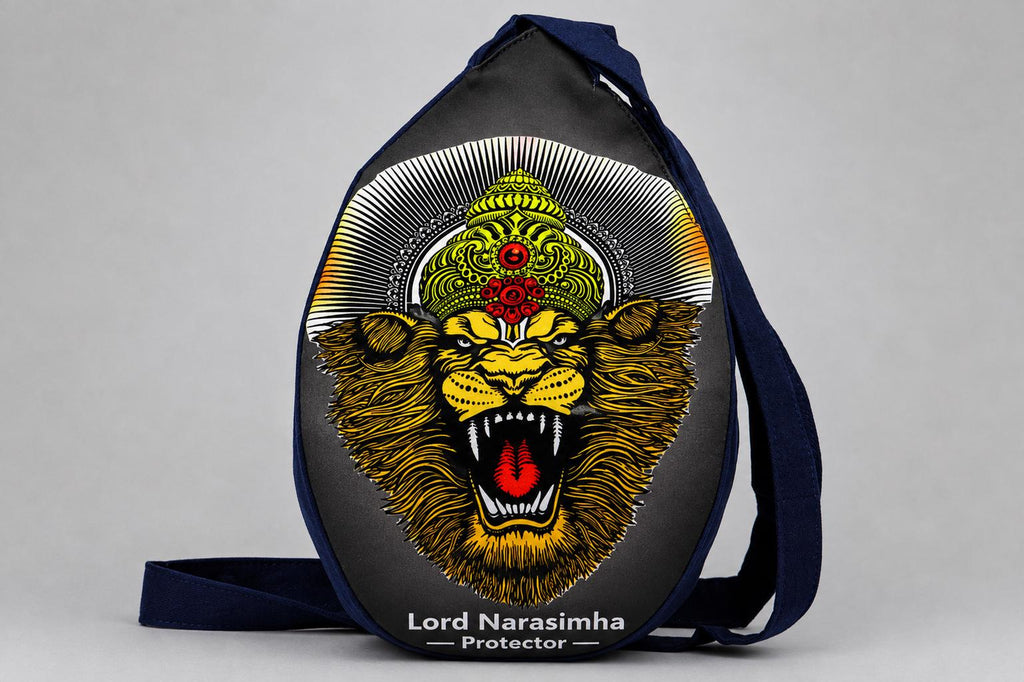 Cotton Japa Chanting Bag – Narsimha Design, Standard size , Prayer beaded bag