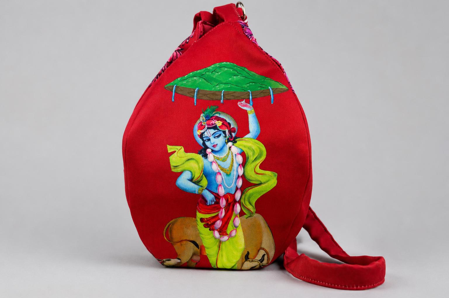 Cotton Japa Chanting Bag – krishna Design, Standard size , Prayer beaded bag