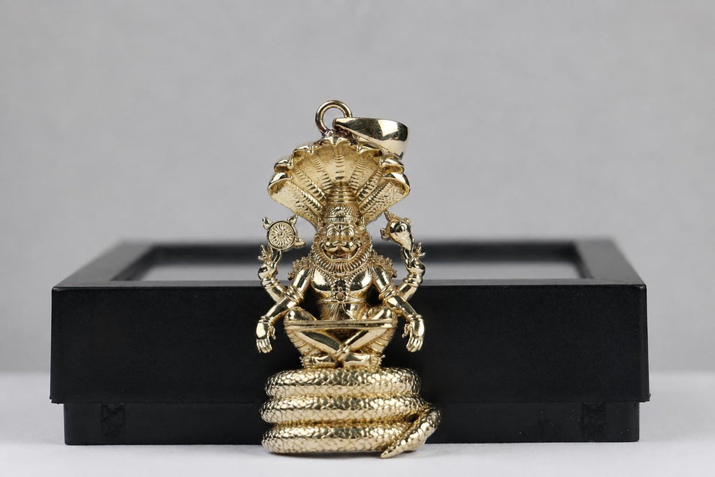 Panchdhatu Narsimha Sitting Sheshnag Pendant, Sacred Ugra Narsing Spiritual Panchaloha  Jewelry