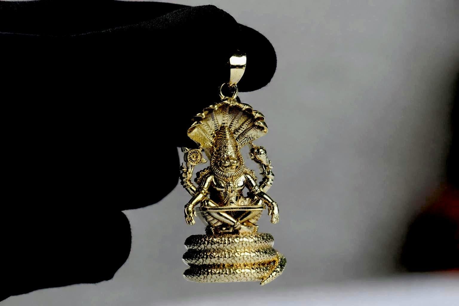 Panchdhatu Narsimha Sitting Sheshnag Pendant, Sacred Ugra Narsing Spiritual Panchaloha  Jewelry
