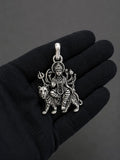 925 Pure Sterling Silver Durga Maa Pendant | Tiger Goddess Spiritual Amulet (25mm)