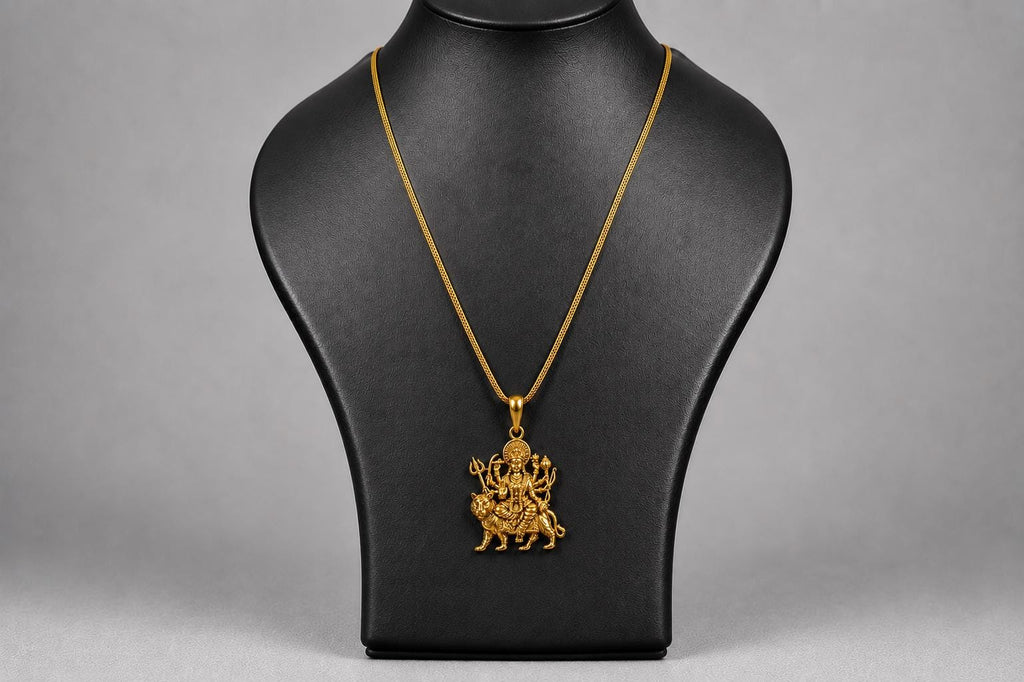 Handmade Panchaloha Durga Maa Pendant | Tiger Goddess Spiritual Amulet (3.5x1.5 cm)