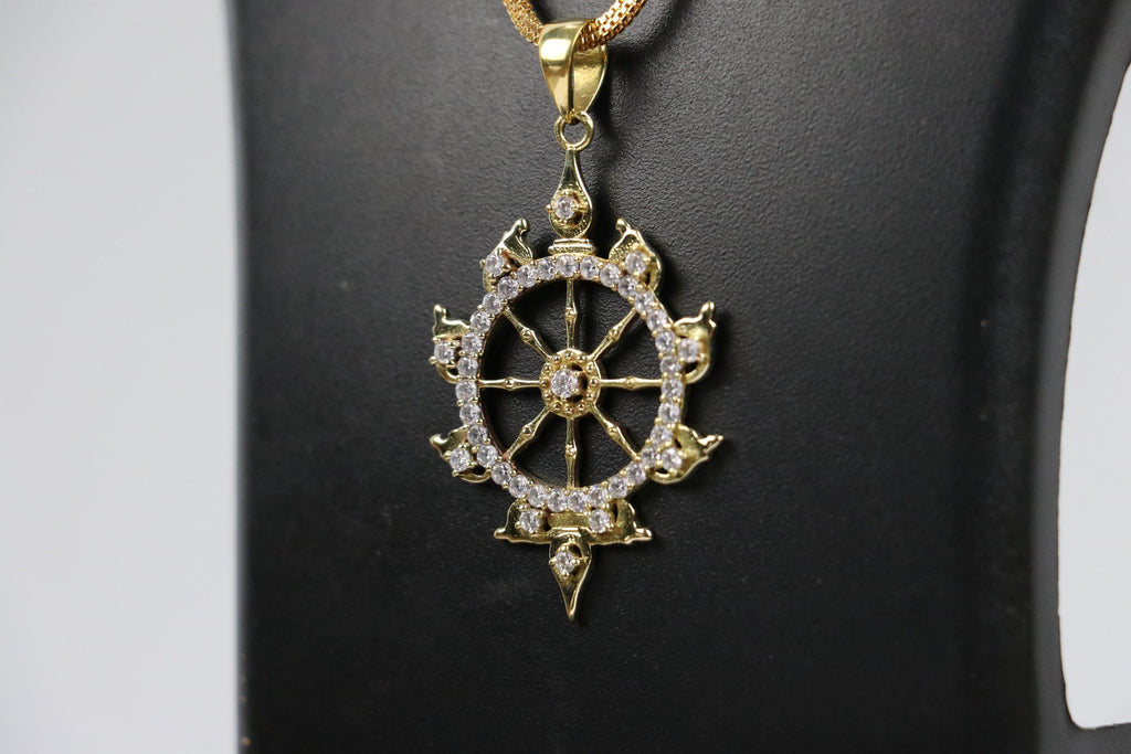 Panchaloha Sudarshan Chakra Pendant Necklace, Five Metal Gold Finish Chain