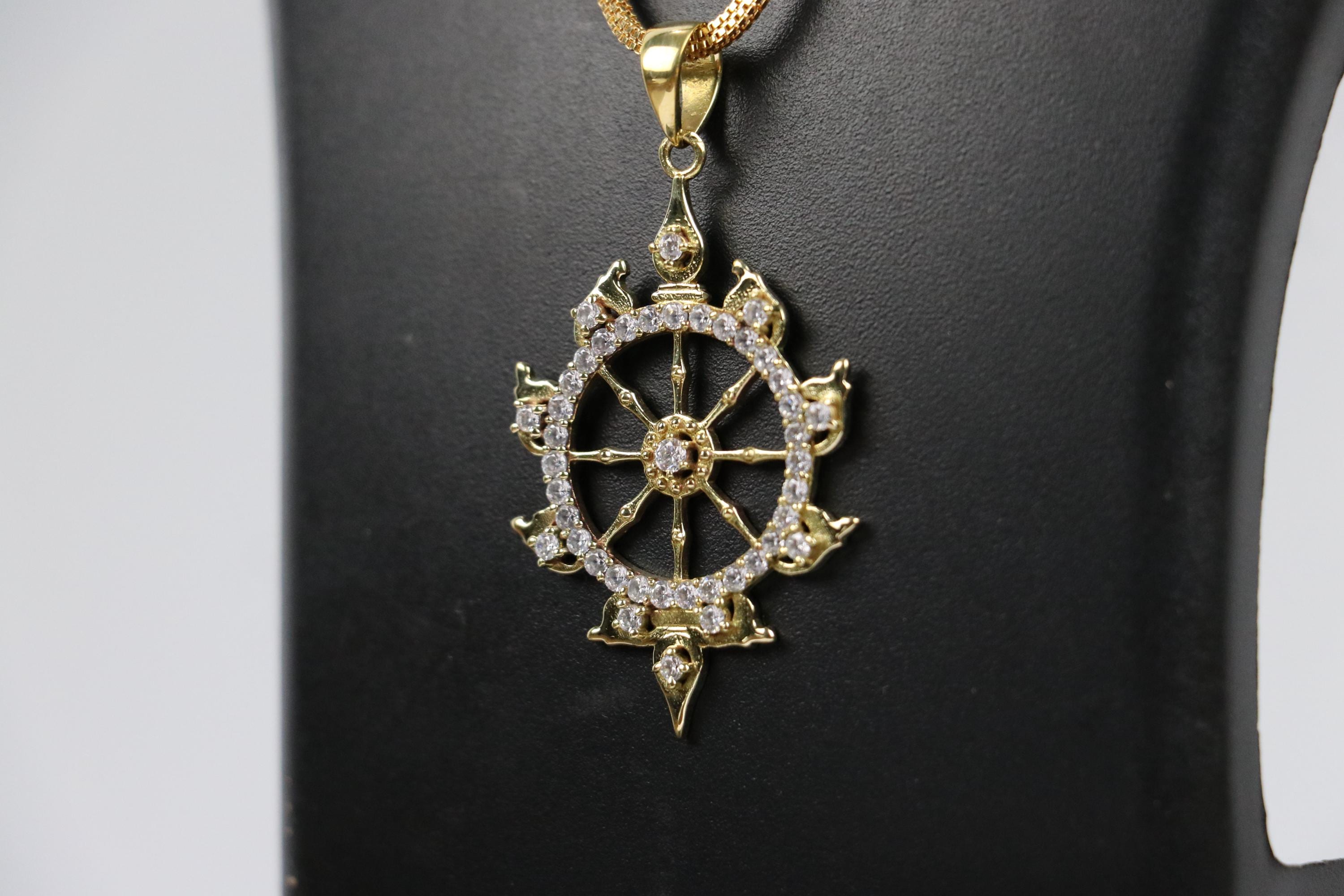 Panchaloha Sudarshan Chakra Pendant Necklace, Five Metal Gold Finish Chain