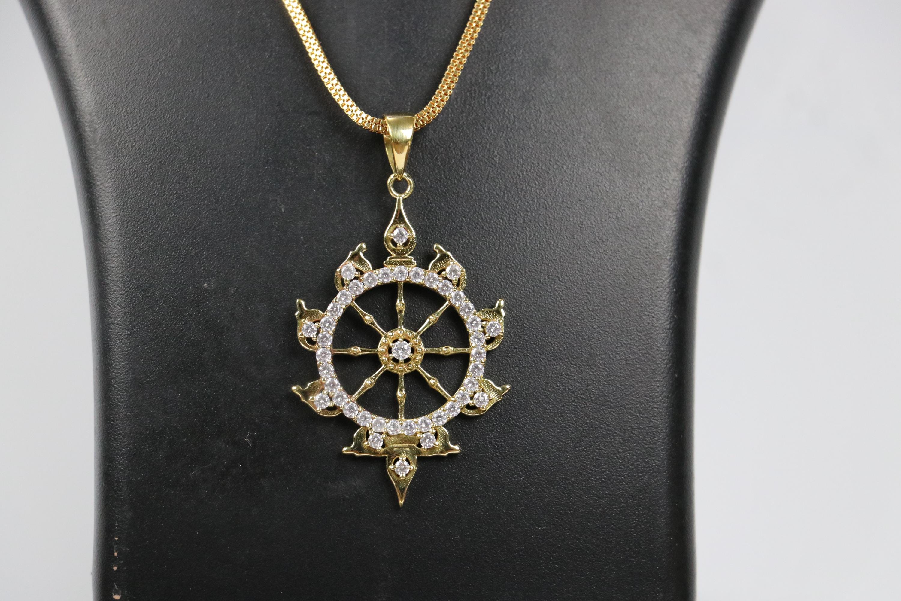 Panchaloha Sudarshan Chakra Pendant Necklace, Five Metal Gold Finish Chain