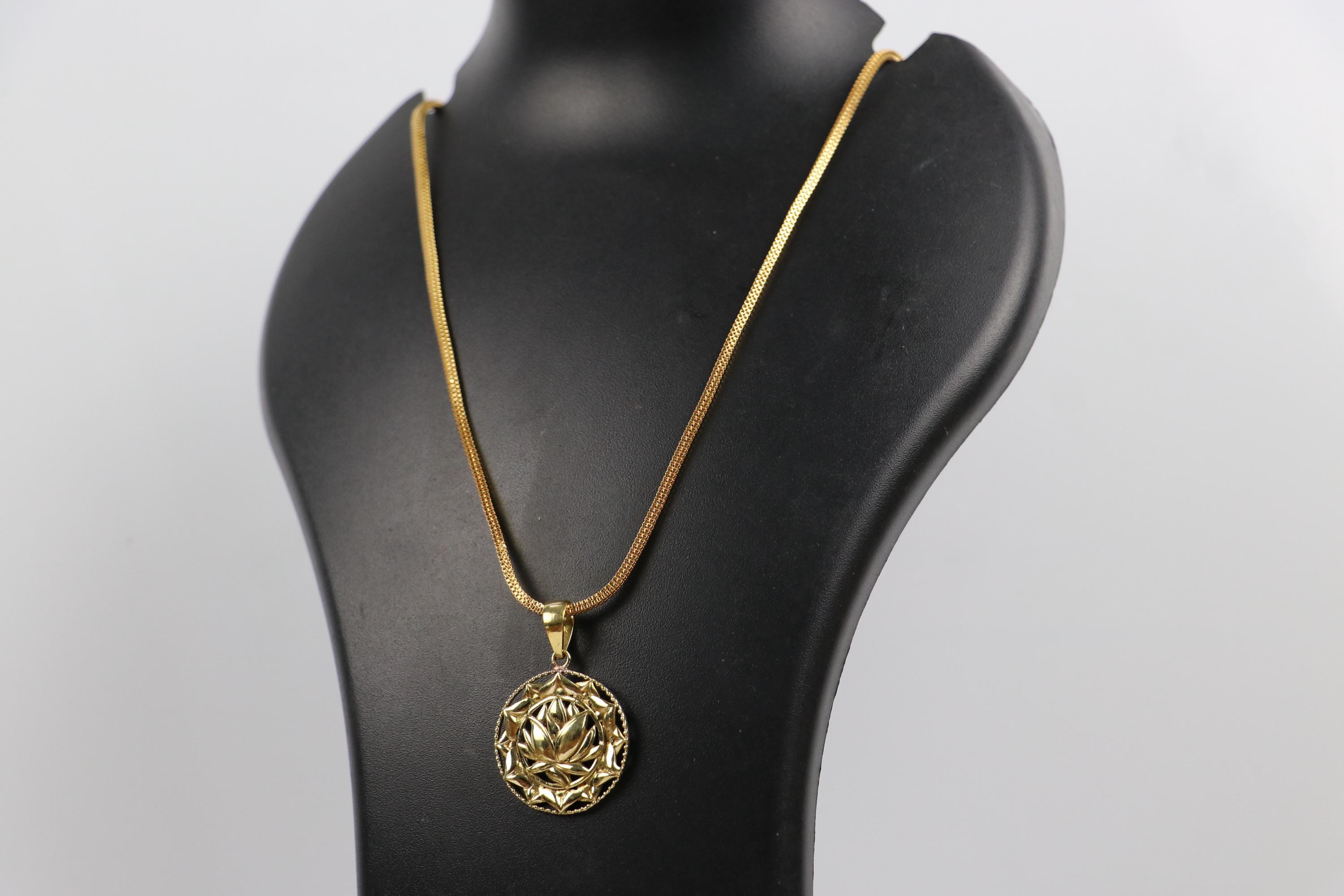 Panchaloha Lotus Pendant Necklace, Gold Tone Chain, Spiritual Indian Jewelry