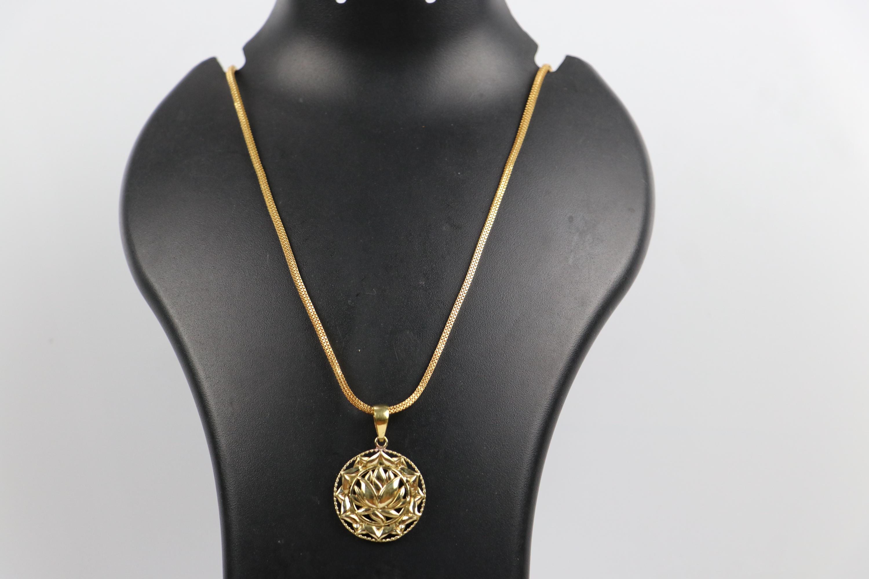 Panchaloha Lotus Pendant Necklace, Gold Tone Chain, Spiritual Indian Jewelry