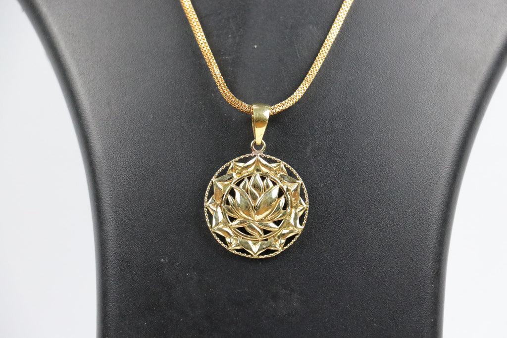 Panchaloha Lotus Pendant Necklace, Gold Tone Chain, Spiritual Indian Jewelry