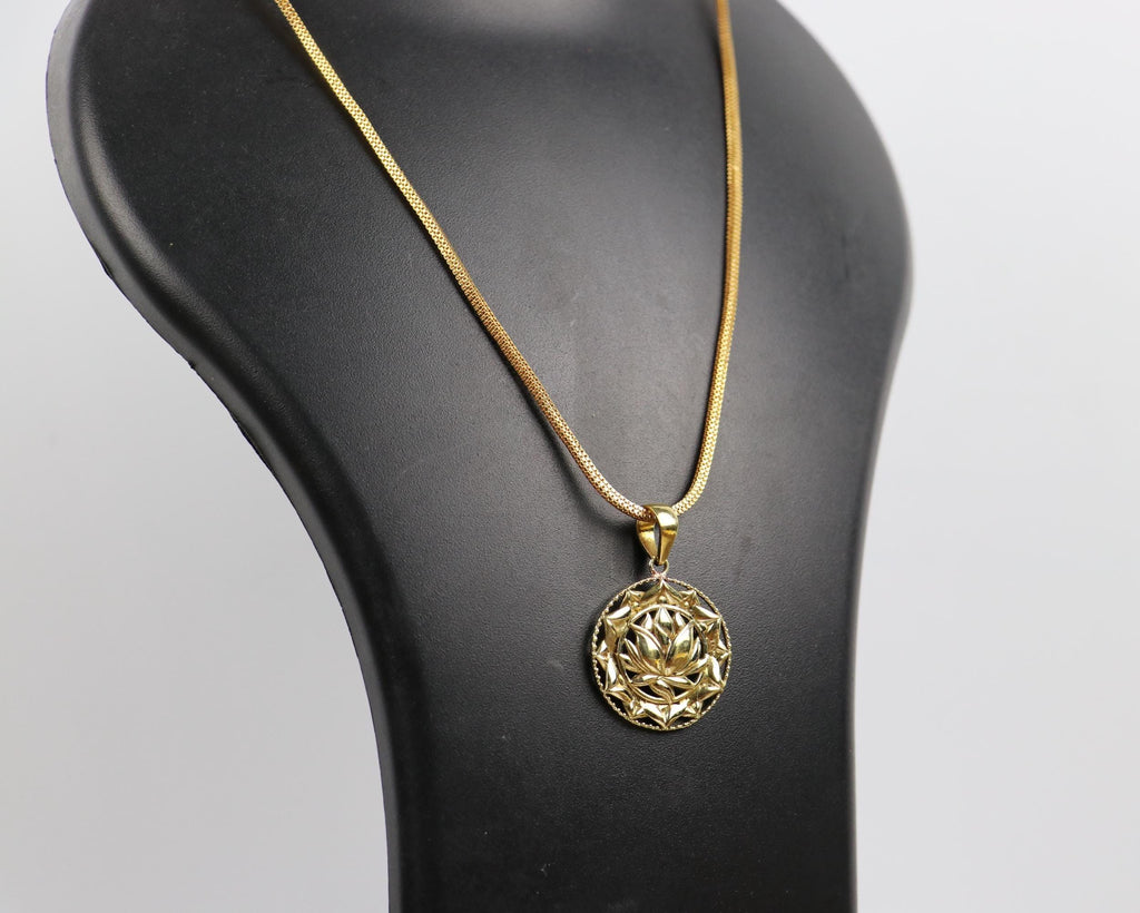 Panchaloha Lotus Pendant Necklace, Gold Tone Chain, Spiritual Indian Jewelry