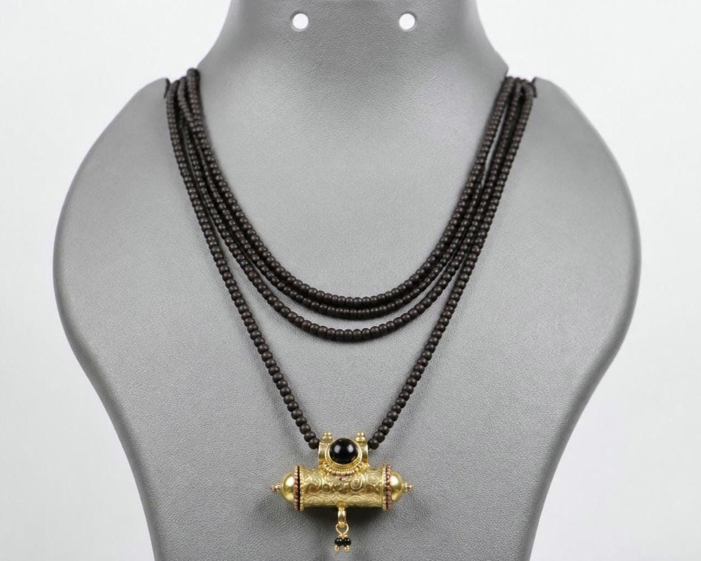 3-Round Black Tulsi Mala with Panchaloha Narsimha  Pendant