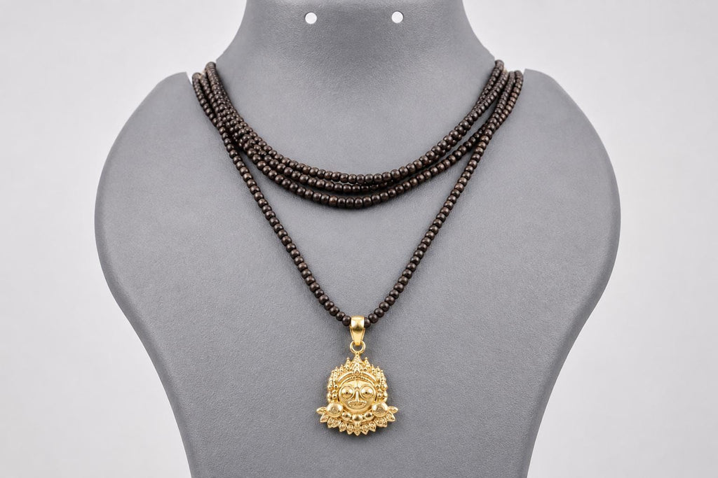 3 Round Tulsi Mala with Lord Jagannath Panchaloha Pendant Necklace