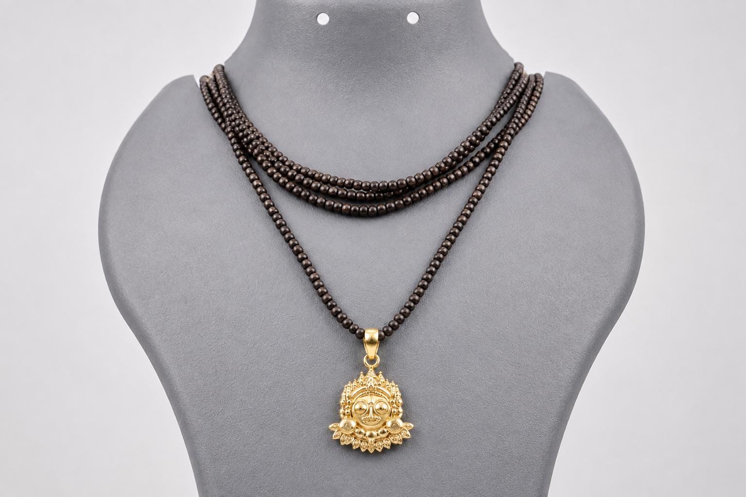 3 Round Tulsi Mala with Lord Jagannath Panchaloha Pendant Necklace