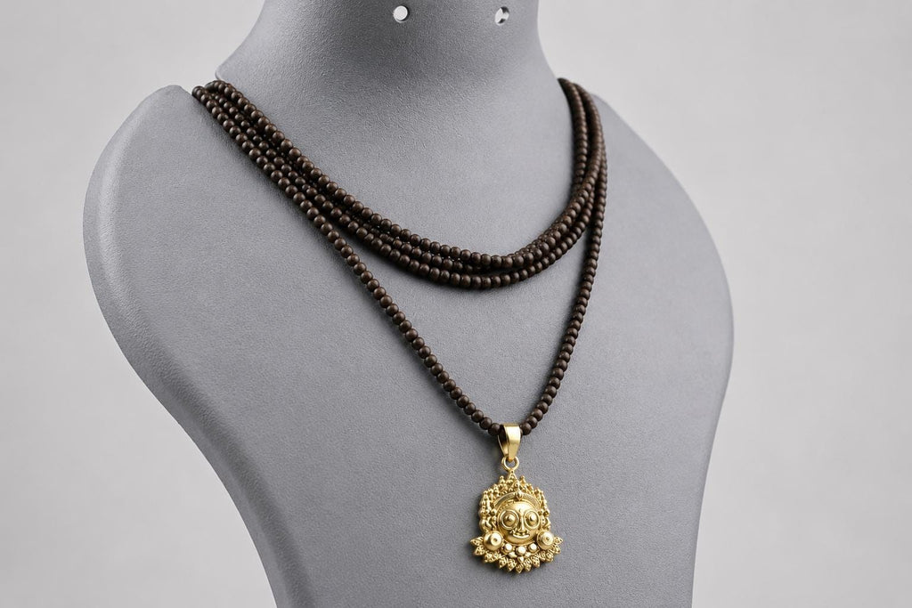3 Round Tulsi Mala with Lord Jagannath Panchaloha Pendant Necklace